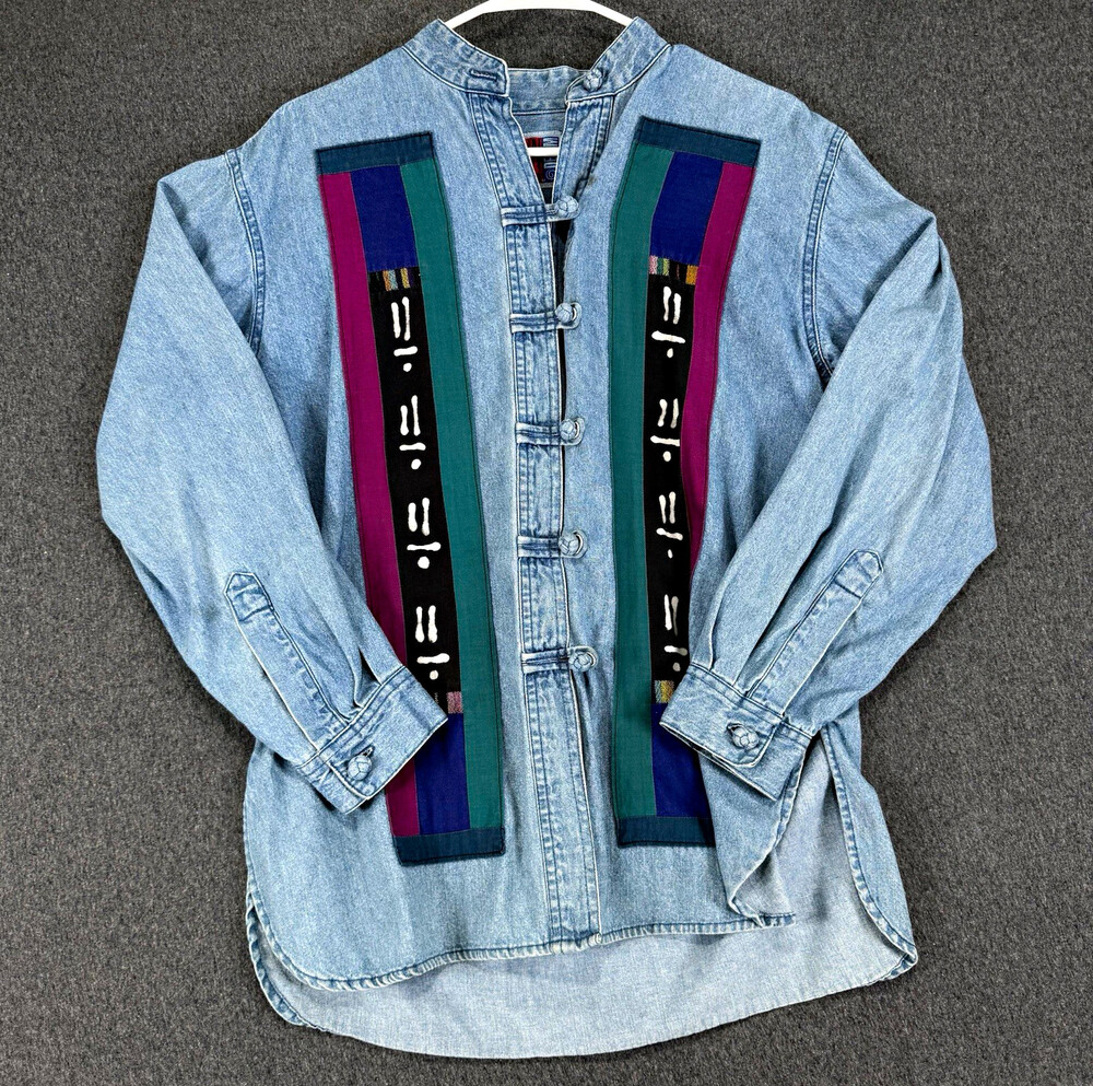 Vintage Sun Belt Denim Jacket Womens M Colorblock Southwest Frog Closure 90s